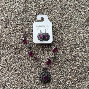 Vintage Romanic Silver Filigree Rhinestone Dangle Earrings w/ Teardrop Amethyst